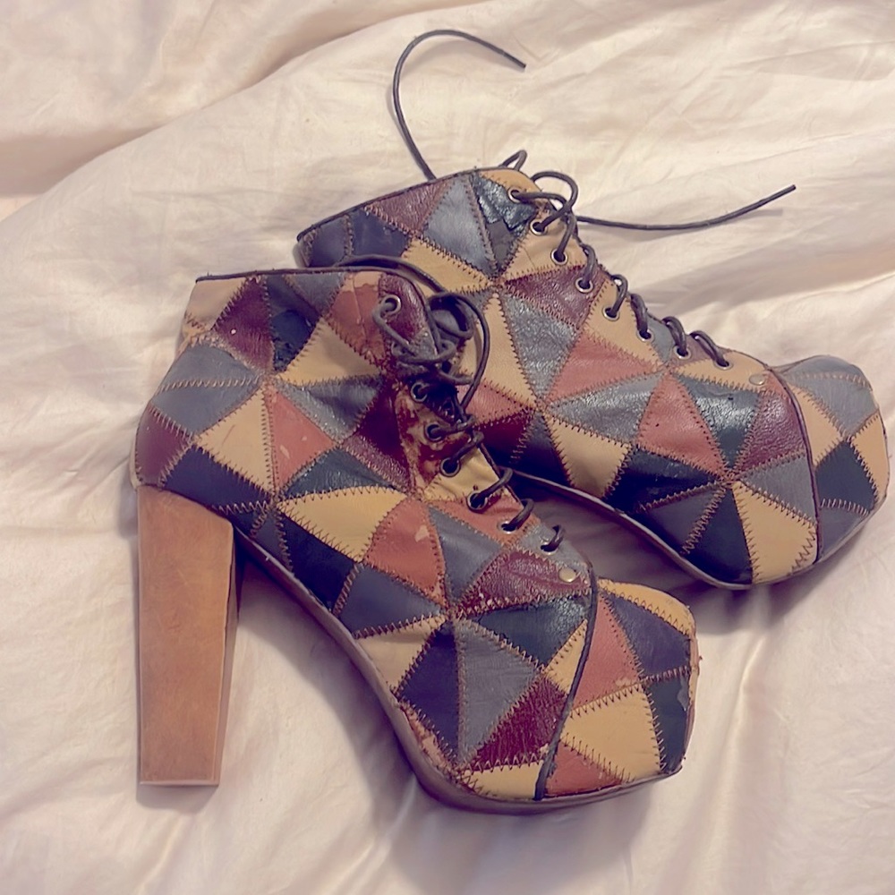 Jeffrey Campbell vintage Lita Boots platform patchwork heels!